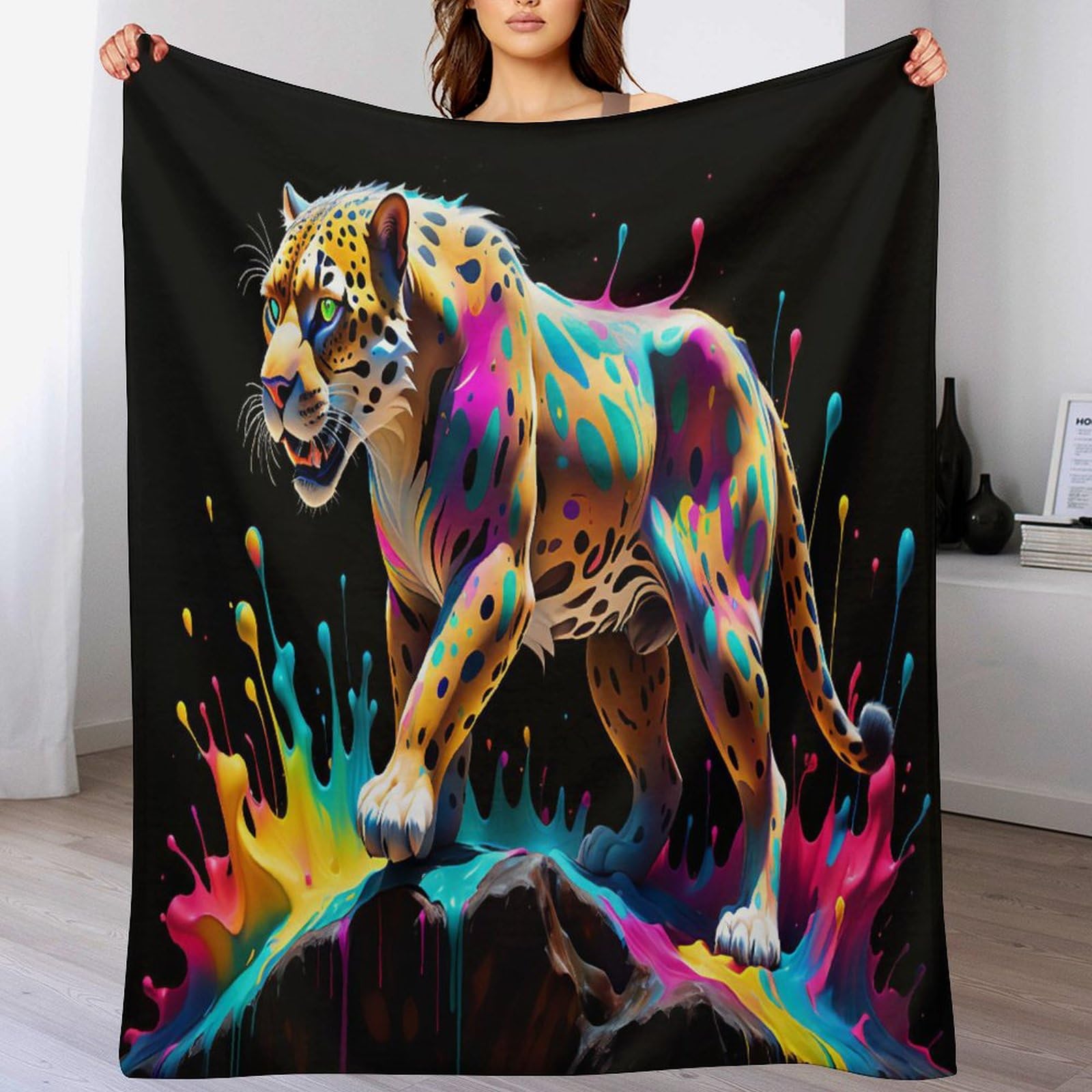 Manta de forro polar de leopardo para tardes de película en el sofá