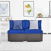Vista 8 de RELAX4LIFE Sofá de mimbre sin brazos de 2 piezas, juego de sofá modular de ratán PE con cojines extraíbles, juego de sofá para todo tipo de clima
