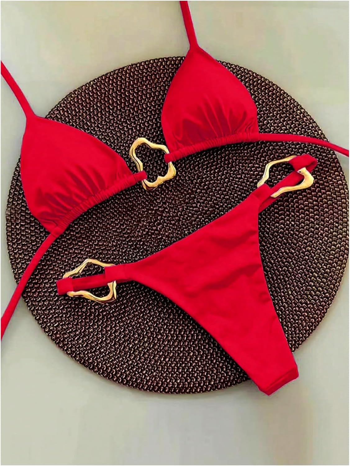 Verdusa Women's 2 Piece Halter Bikini Set Metal Ring High Cut Swimsuits Beach Vacation Clothes - Image 3