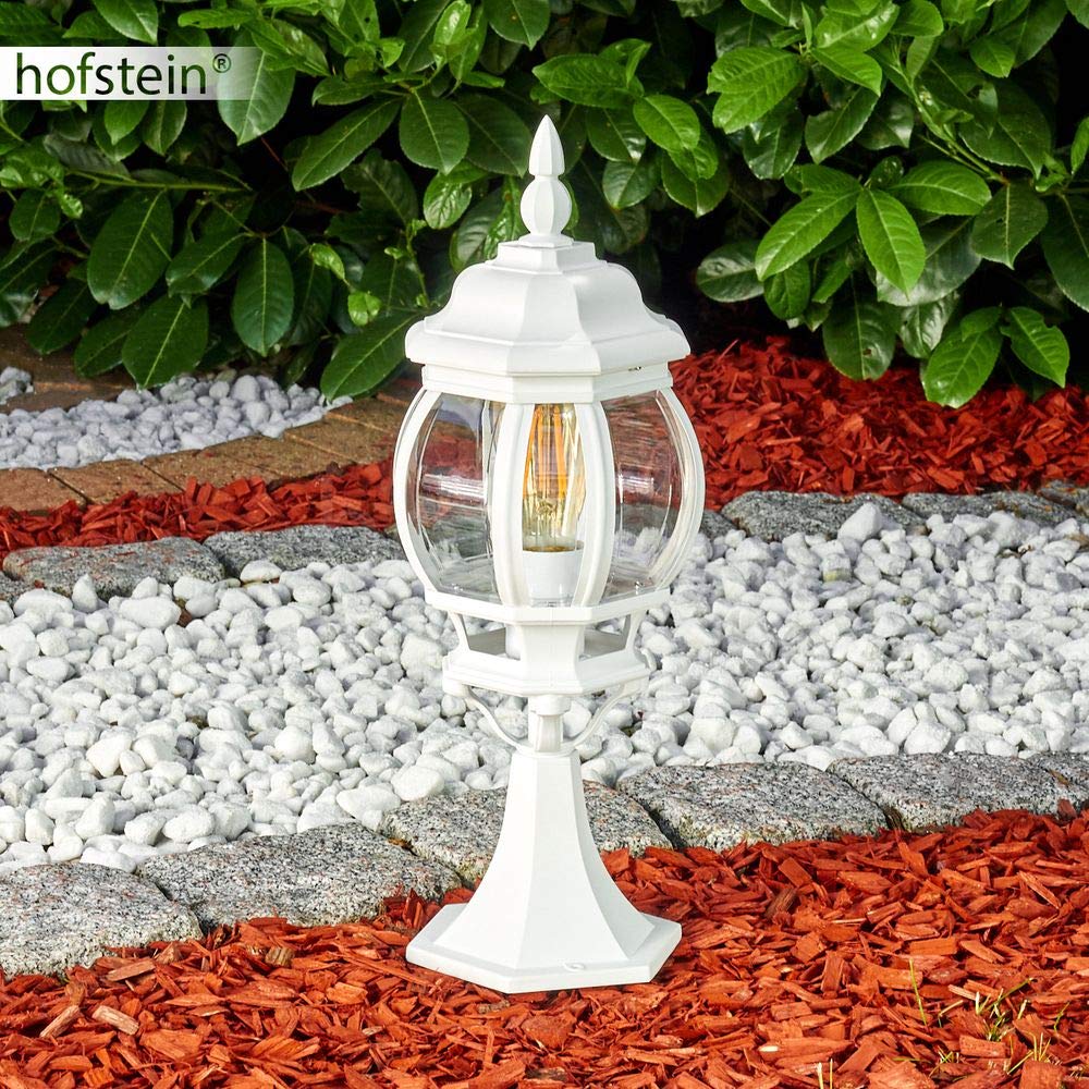 Lampa zewnętrzna Lentua, podstawa w stylu antycznym, odlew aluminiowy w kolorze białym z tarczami z tworzywa sztucznego, oświetlenie ścieżki 50cm, E27, IP44, bez żarówek