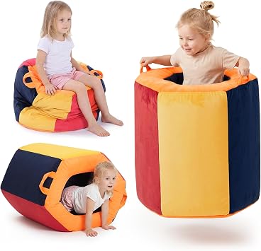 BALAPET Sensory Bean Bag Chair for Kids, 3-in-1 Rainbow Sensory Tunnel Bean Bag, Soft Sensory Chair for Autism & ADHD, Kids Sensory Seat for Crawling, Sitting & Jumping, Washable Cover