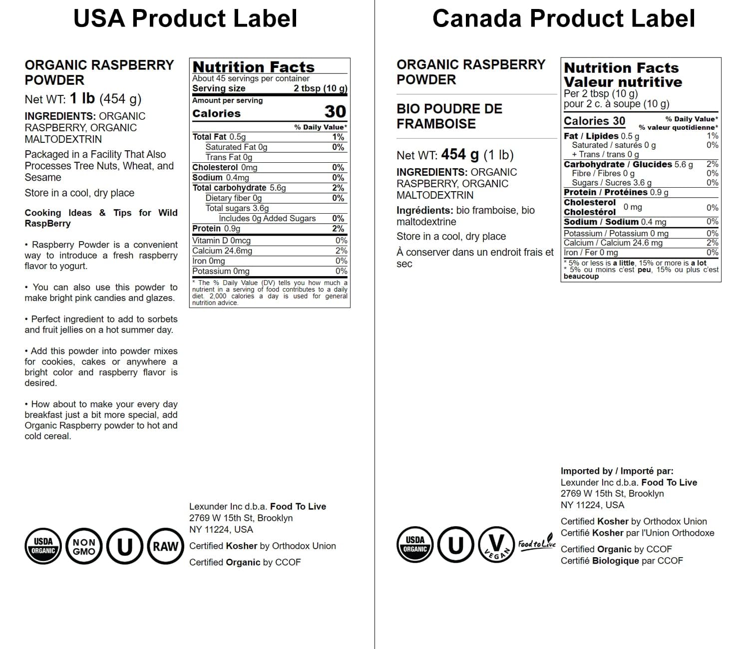 Organic Raspberry Nutrition Label Organic Red Berries Yogurt Melts