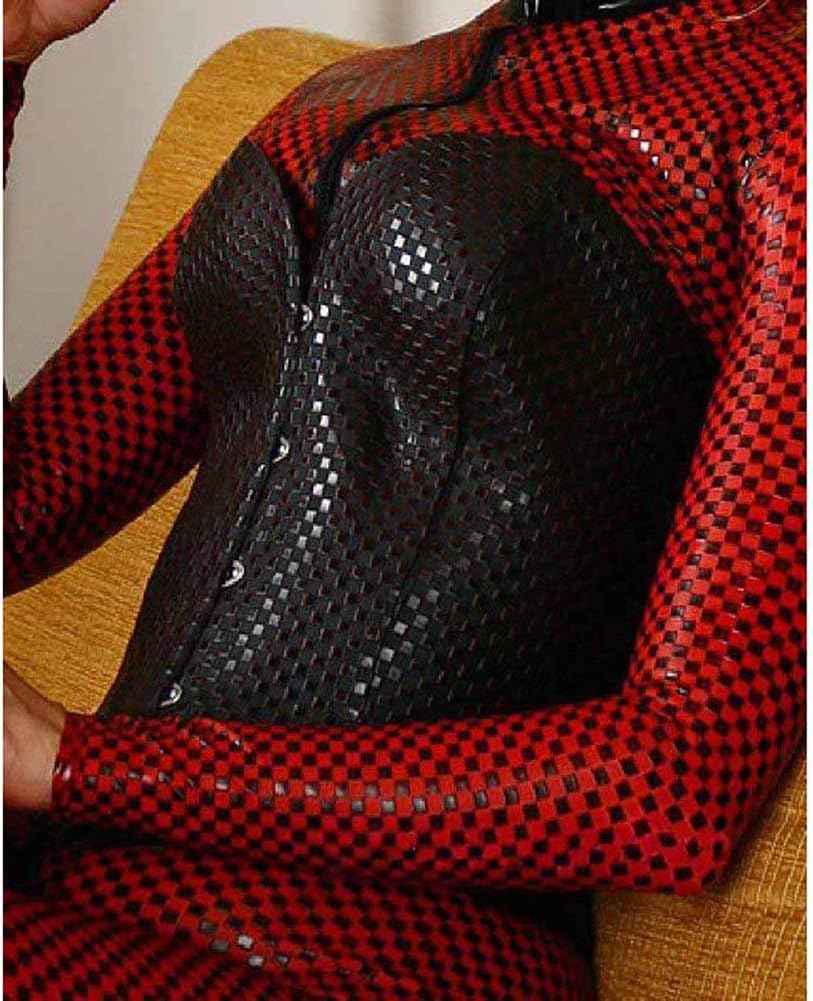 MTLIVE Women's Sexy Latex Catsuit Long Sleeve Zip Nightclub Jumpsuit Snakeskin Lingerie Bodysuit Red
