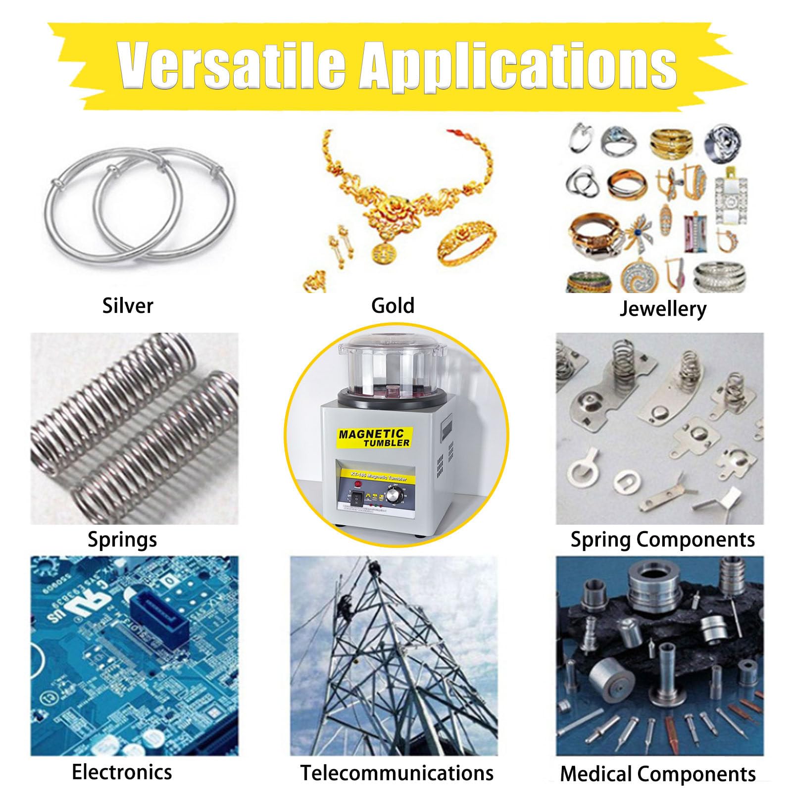 Magnet-Trommelpolierer Für Schmuck, 180mm Trommel, Einstellbarer Timer (1–60 Min.), Inklusive 500 G Magnetstifte, Zur Veredelung Von Metallschmuck Aller Art