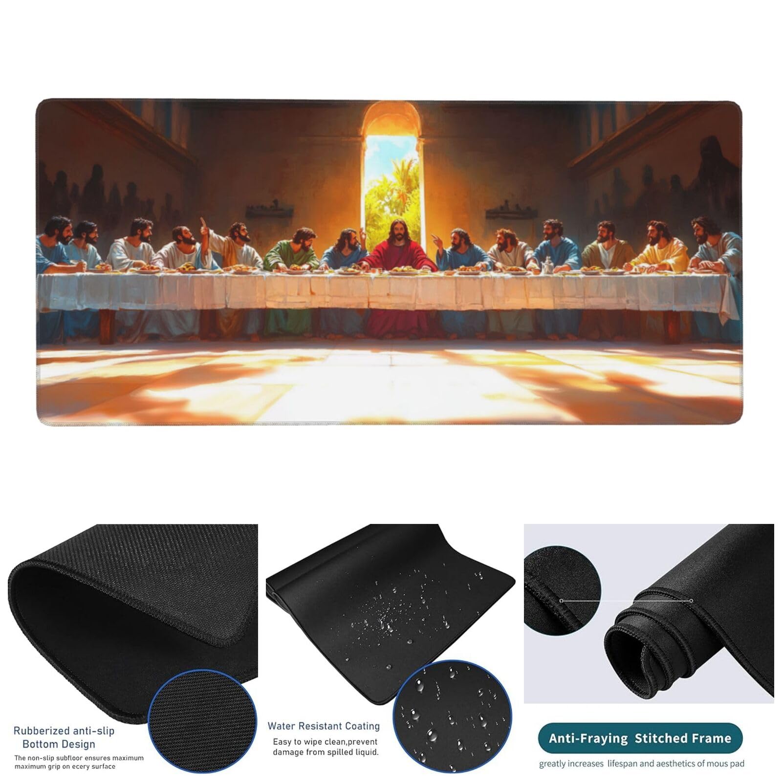 Podkładka pod mysz do gier Ostatnia Wieczerza Podkładka pod mysz XXL 1000 x 500 x 3 mm Religia Podkładka pod biurko z gumową podstawą, podkładka pod mysz z antypoślizgowymi szwami krawędziami dla
