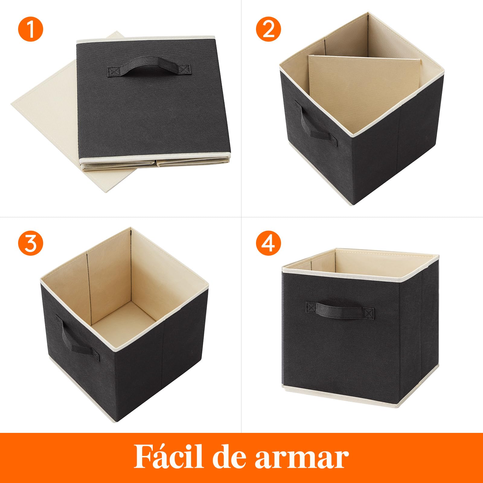 Lifewit Juego de 10 Cubos de almacenamiento plegables, Cestas de Almacenamiento de Tela, Cajas de Almacenamiento con asas, Organizadores para ropa, Juguetes, 33 x 33 x 33 cm, 36 L, Negro