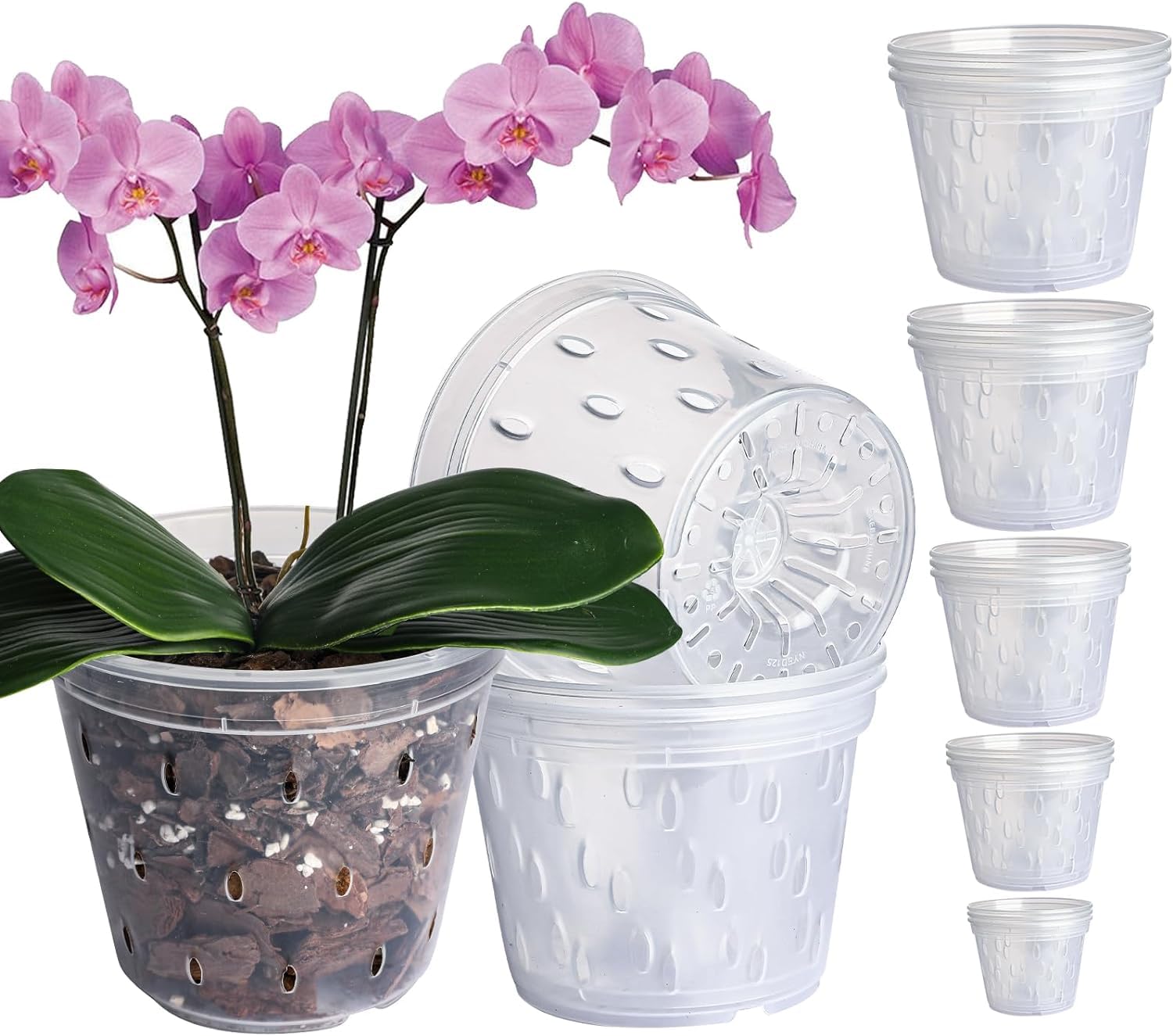 GOTVUGE Orchid Pots Variety 12 Packs (4.3in / 5in x 3, 5.6in / 6in / 6.8in x 2)