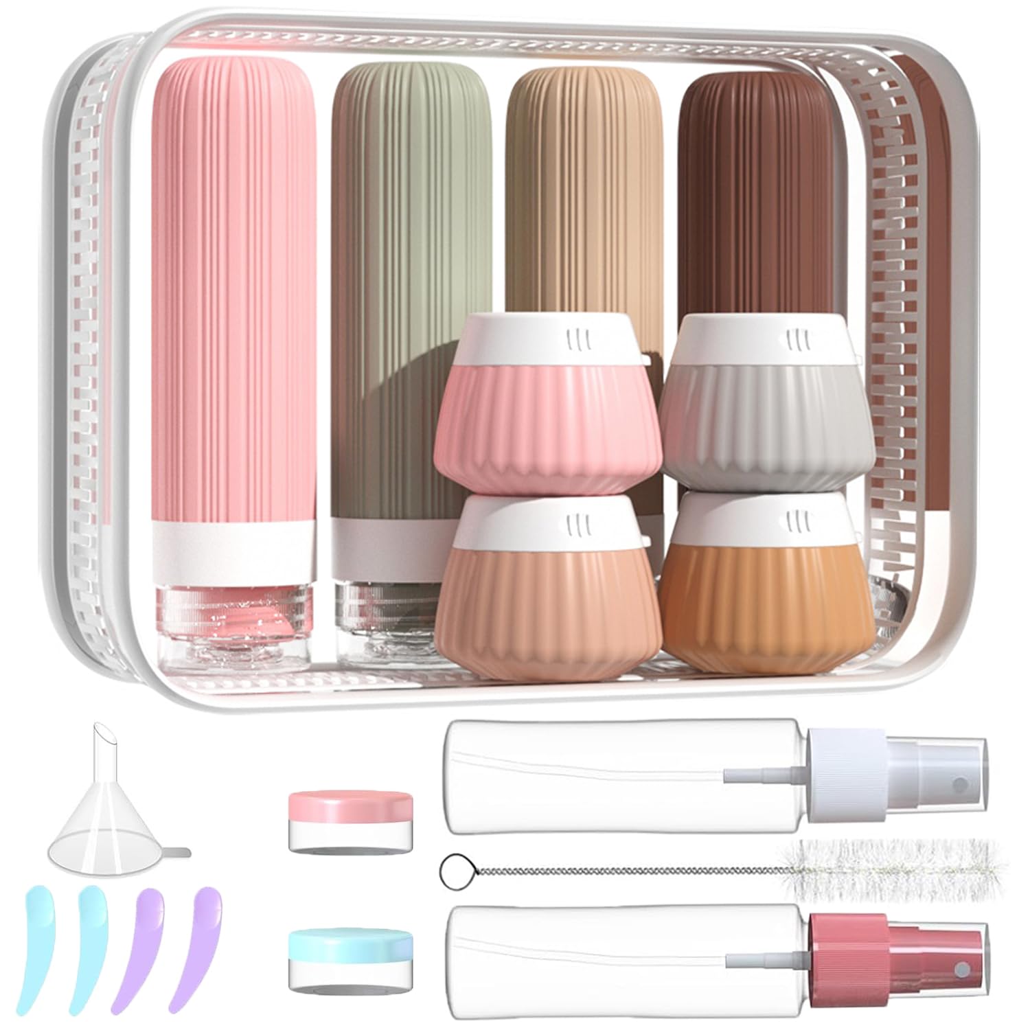 NuvaConx 18pack Travel Bottles for Toiletries,TSA Approved Silicone Travel Containers jar for Toiletries,Leak Proof Refillable Liqus Shampoo And Conditioner Travel Essentials toiletry Bottles (Pink)