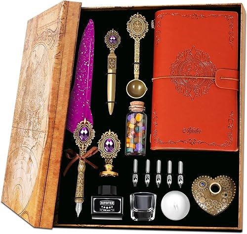 Aifeiter Juego de tinta de plumas, bolígrafo y tinta para cuaderno, juego de pluma y tinta, juego de sellos de cera, juego de bolígrafos de