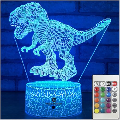easuntec Juguetes de dinosaurio con luz nocturna 3D con control remoto y táctil inteligente, 7 colores + 16 colores cambiantes TRex juguetes