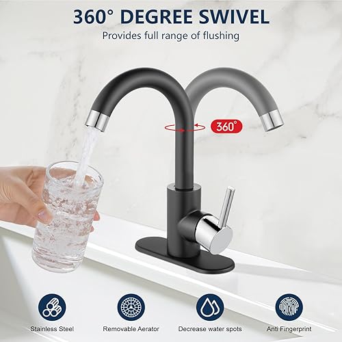 Miniatura 3 de Midanya Grifo de fregadero de baño, barra de 1 o 3 agujeros, grifo de fregadero de cocina de un solo mango, boquilla giratoria de 360 con drenaje