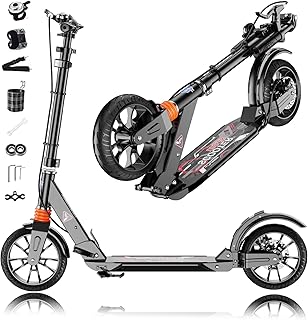 Cityroller Pro Tretroller Erwachsene 150 kg Tragkraft, 200mm Big Wheel Scooter mit Bremsen und Stoßdämpfern, Erwachsene und Kinder, ABEC 9 Kickboard Klappbar & Höhenverstellbar