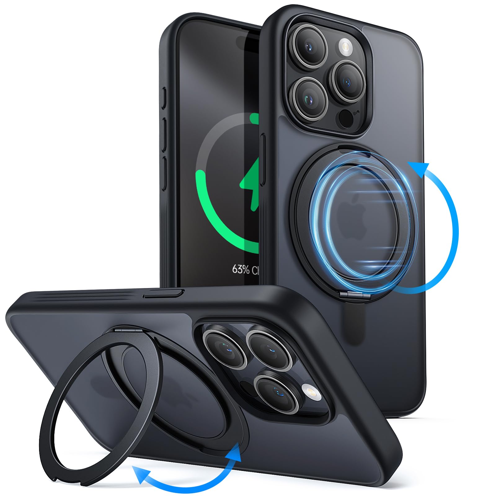 JETech 360° Rotatable Ring Stand Case for iPhone 15 Pro Max, Black Titanium | Compatible…