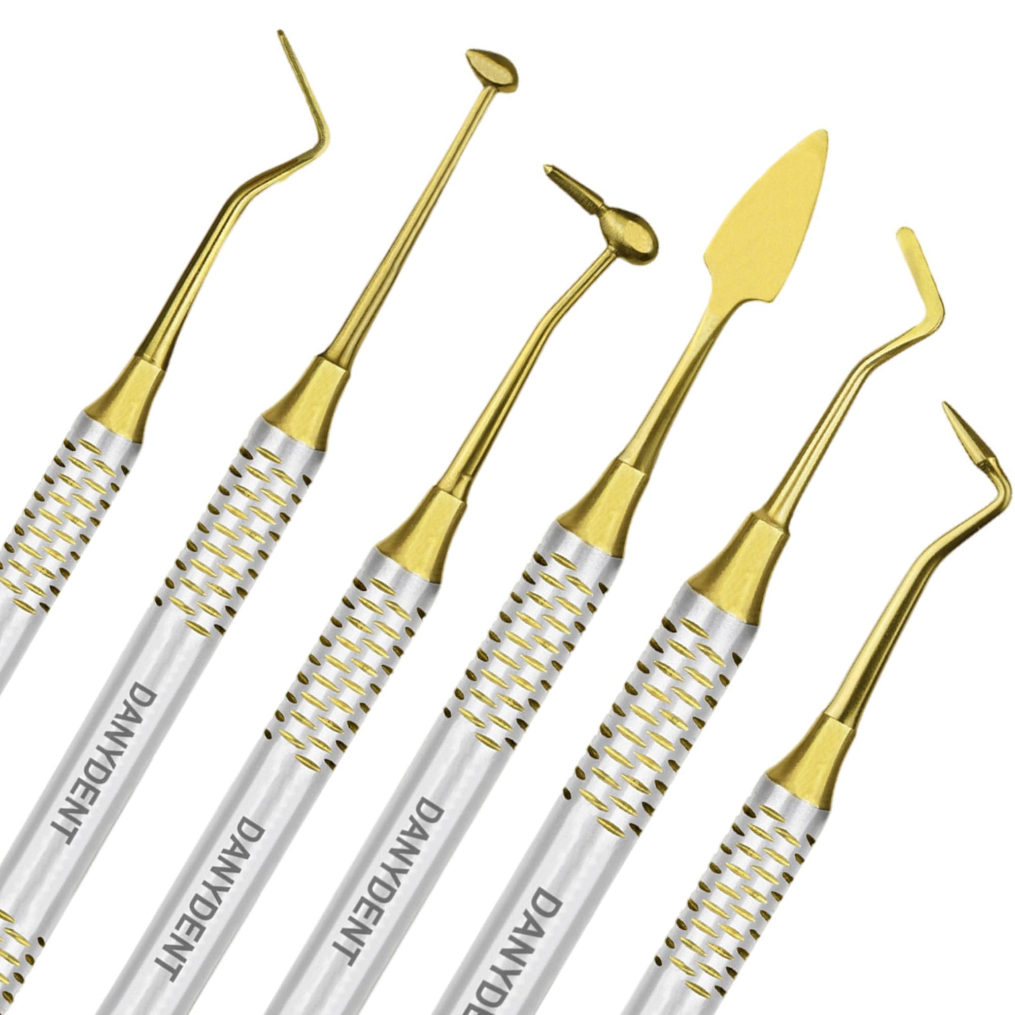 6 PCs Dental Composite Resin Filling Gold Coated Restorative Kit - Composite Dental Hand Instruments - Dental Tools Professional Stainless Steel Restorative Instruments