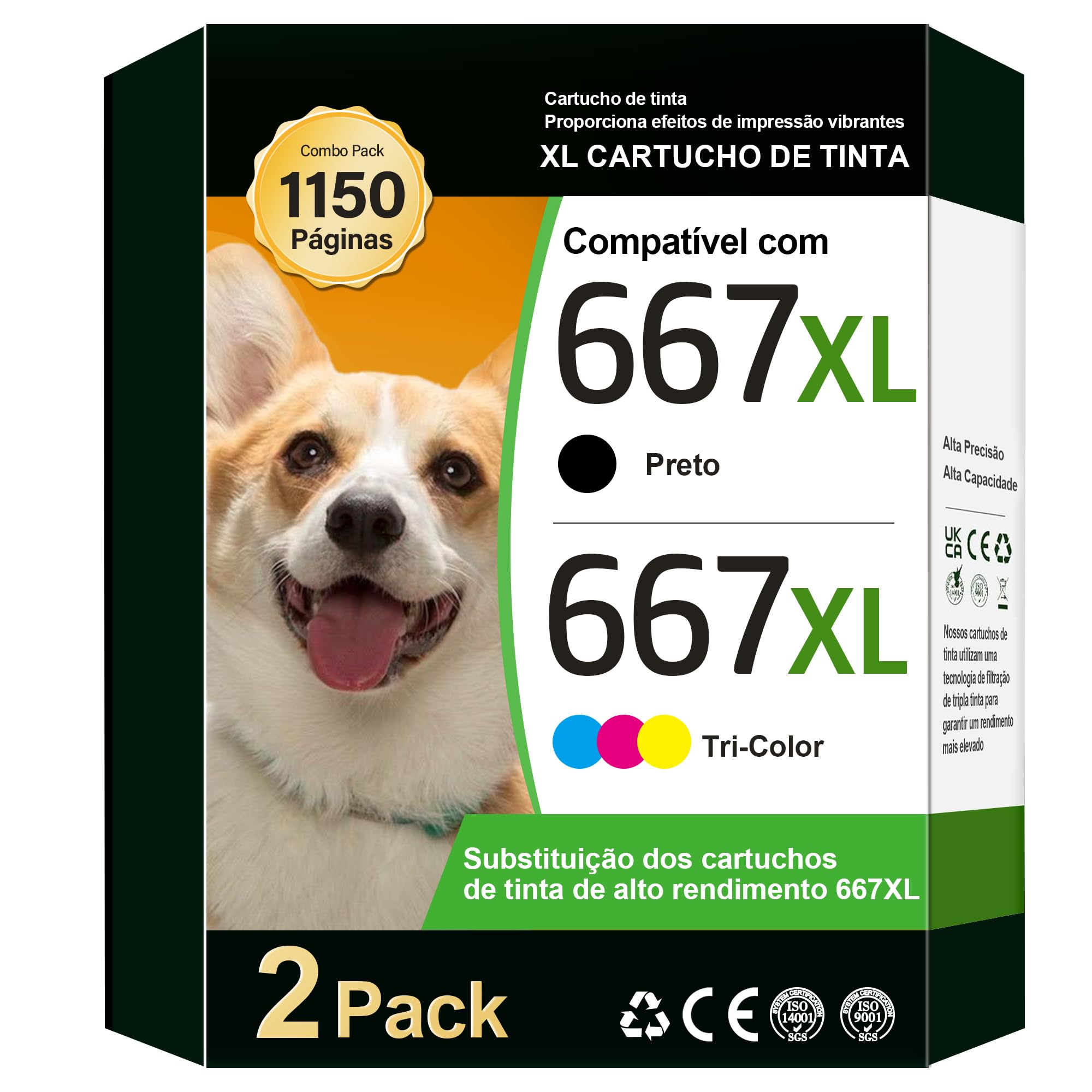 TECKKIN Cartucho de Tinta para HP 667 667XL Compatíveis com HP DeskJet Ink Advantage 2374 1275 2376 2775 2776 DeskJet Plus 6475 6476 6075 (1 Preto 1 Colorido)