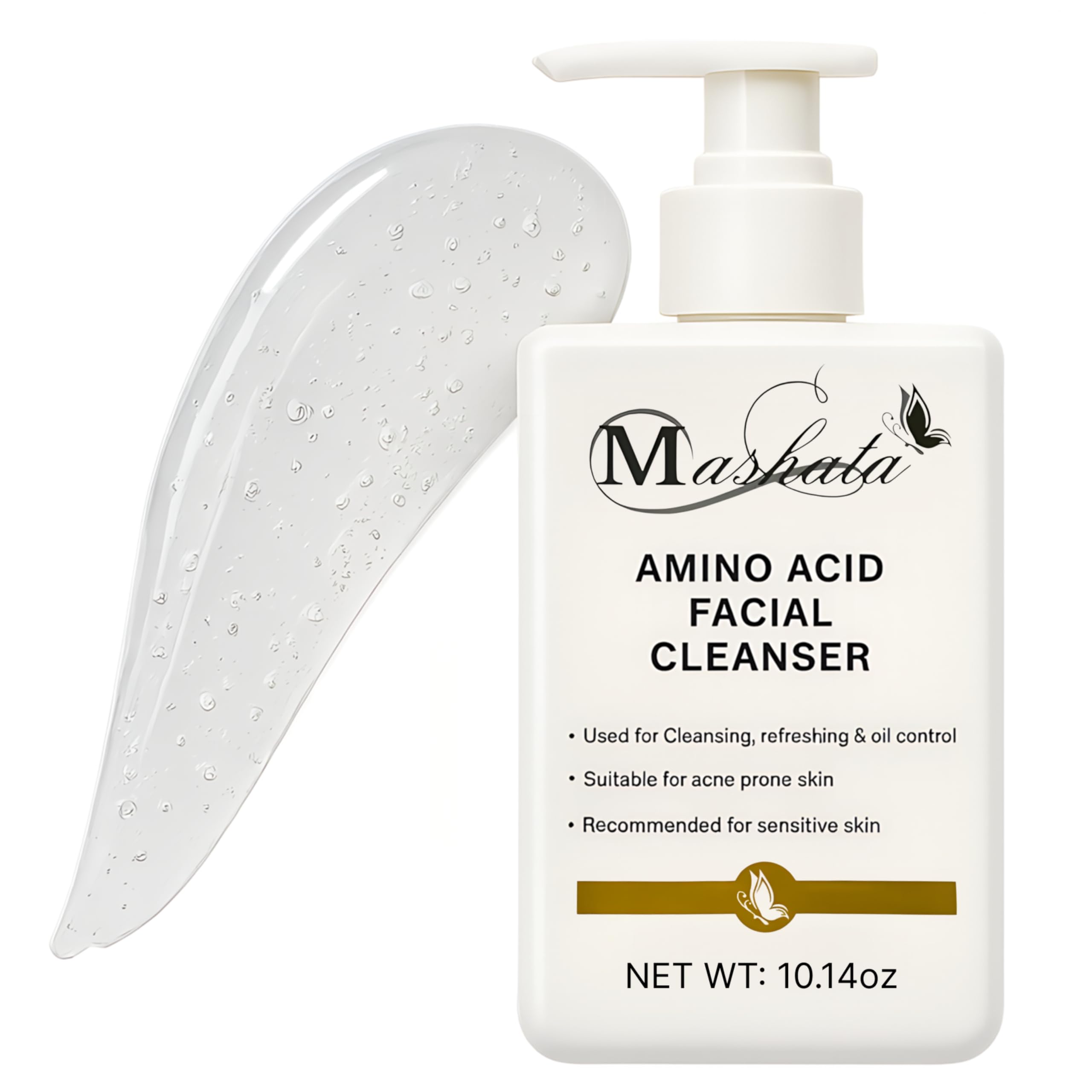 Mashata Amino Acid Facial Cleanser - 10.14oz Gentle Foaming Face Wash for Oily, Sensitive and Acne-Prone Skin - Hydrating Vegan Skincare with Natural