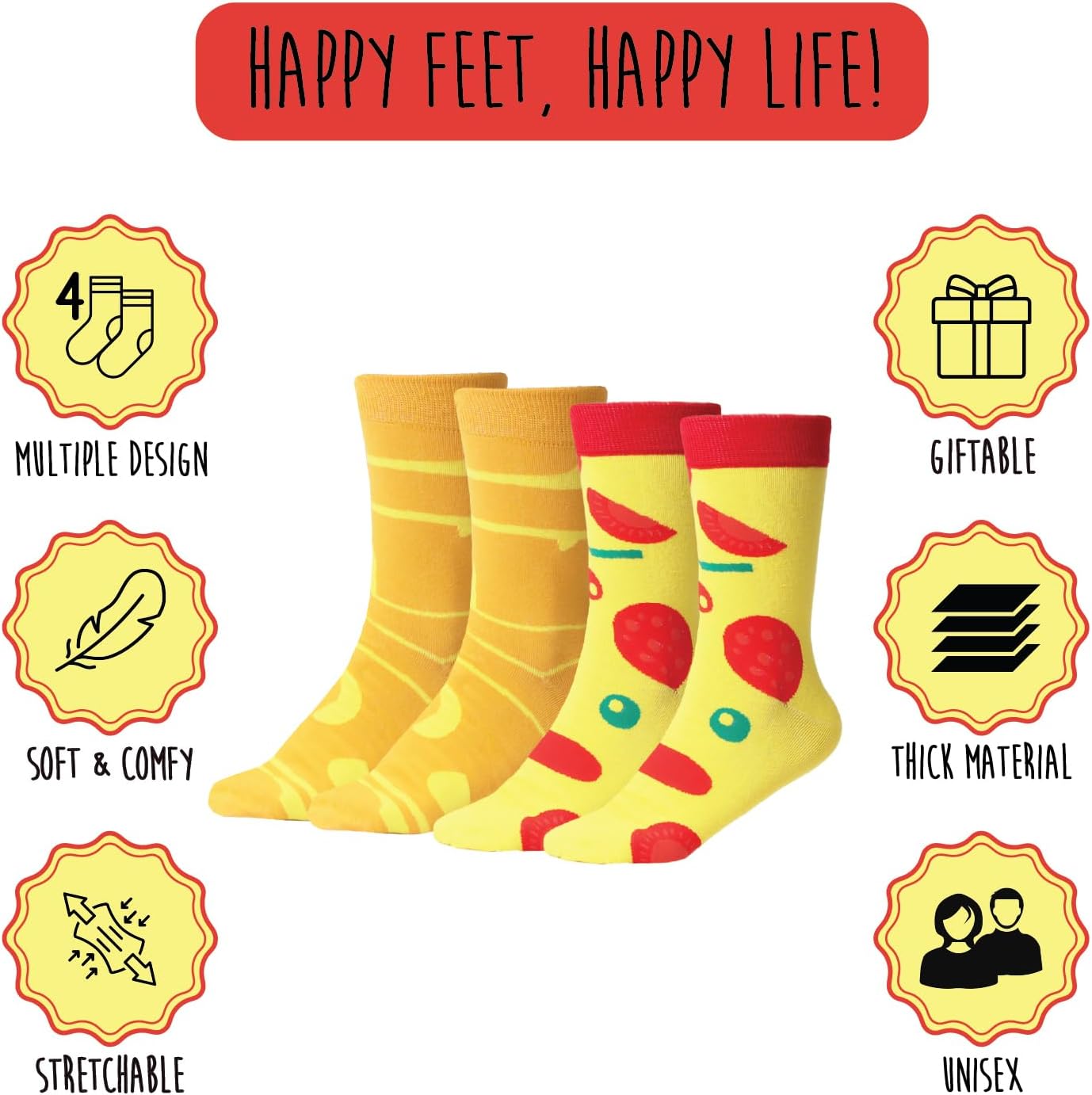 4 and 1 Pairs Pizza Socks in a Box with 2 or 4 Designs - One Size Fits Most.Novelty Socks. Funny Gift. Men, Women - Image 4