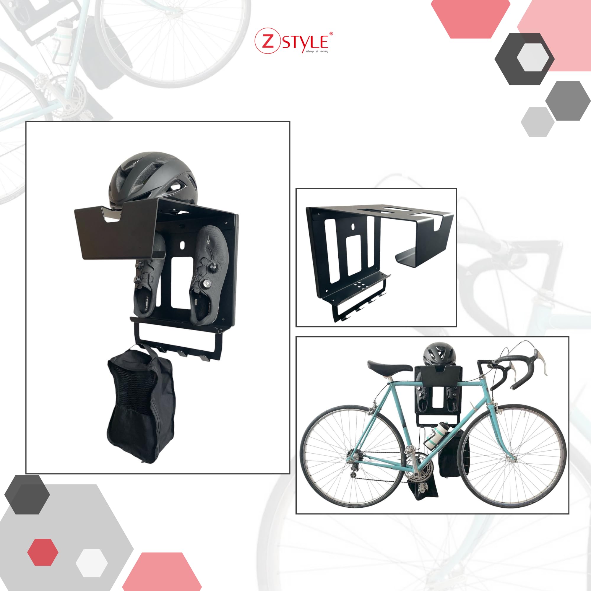 Supporto Da Parete Per Biciclette Porta Bici + Caschi + Ganci Porta Oggetti Per Garage o Casa Rack E-Byke Mtb Staffa
