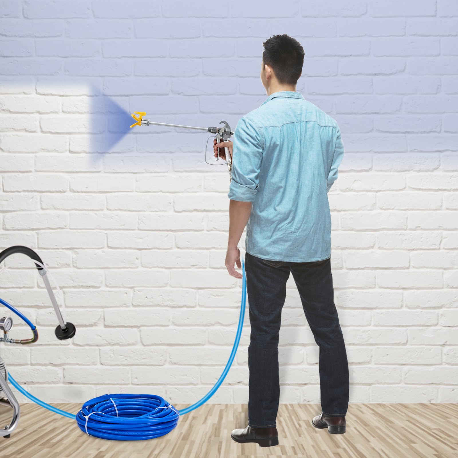 VEVOR Kit de Manguera Flexible para Pintura Airless Manguera de Fibra de Alta Presión 15,24 m 248 Bar con Varilla de Extensión de 20,3 cm Boquilla y Protección Articulación Giratoria de 6,3 mm