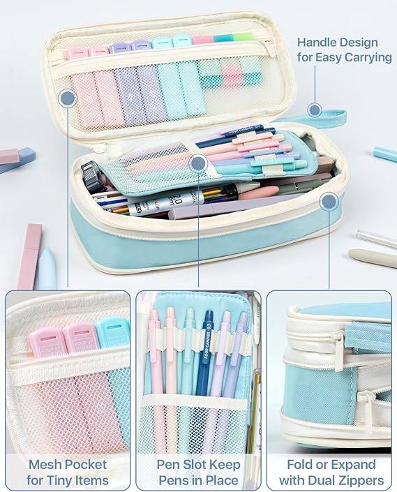 Four Candies 56 PCS Aesthetic School Supplies with Cute Pencil Case (Blue)