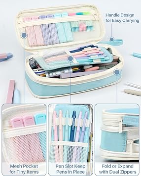 Four Candies 56 PCS Aesthetic School Supplies with Cute Pencil Case (Blue)