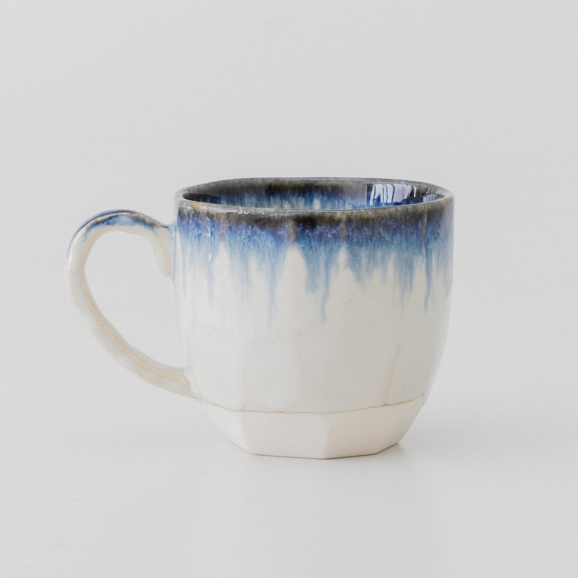 Asayu Japan Set de Tazas de Cerámica Drip Azul y Marrón - Tazas Japonesas Hechas a Mano con Efecto de Esmalte en el Borde (Set de 2)