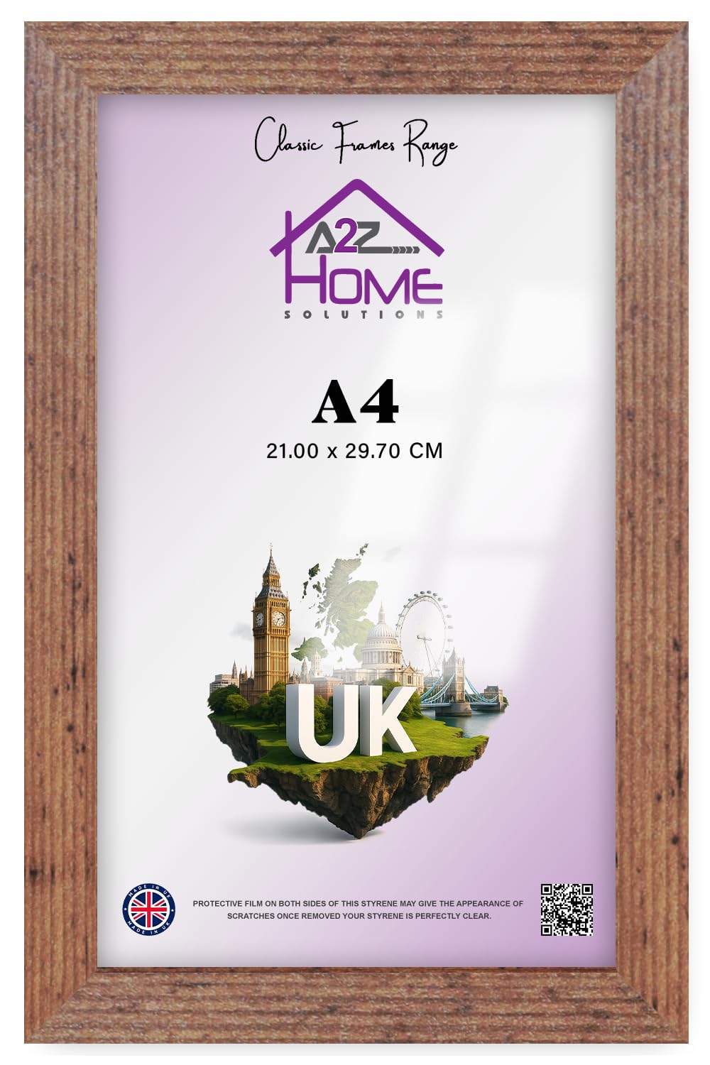 A2Z Home Solutions® Photo Poster Display Wall Hanging Rustic Frame A4-21 × 29.7 cm For Print Picture With Clear Perspex 30x15mm Moulding Mounting Hooks MDF backboard