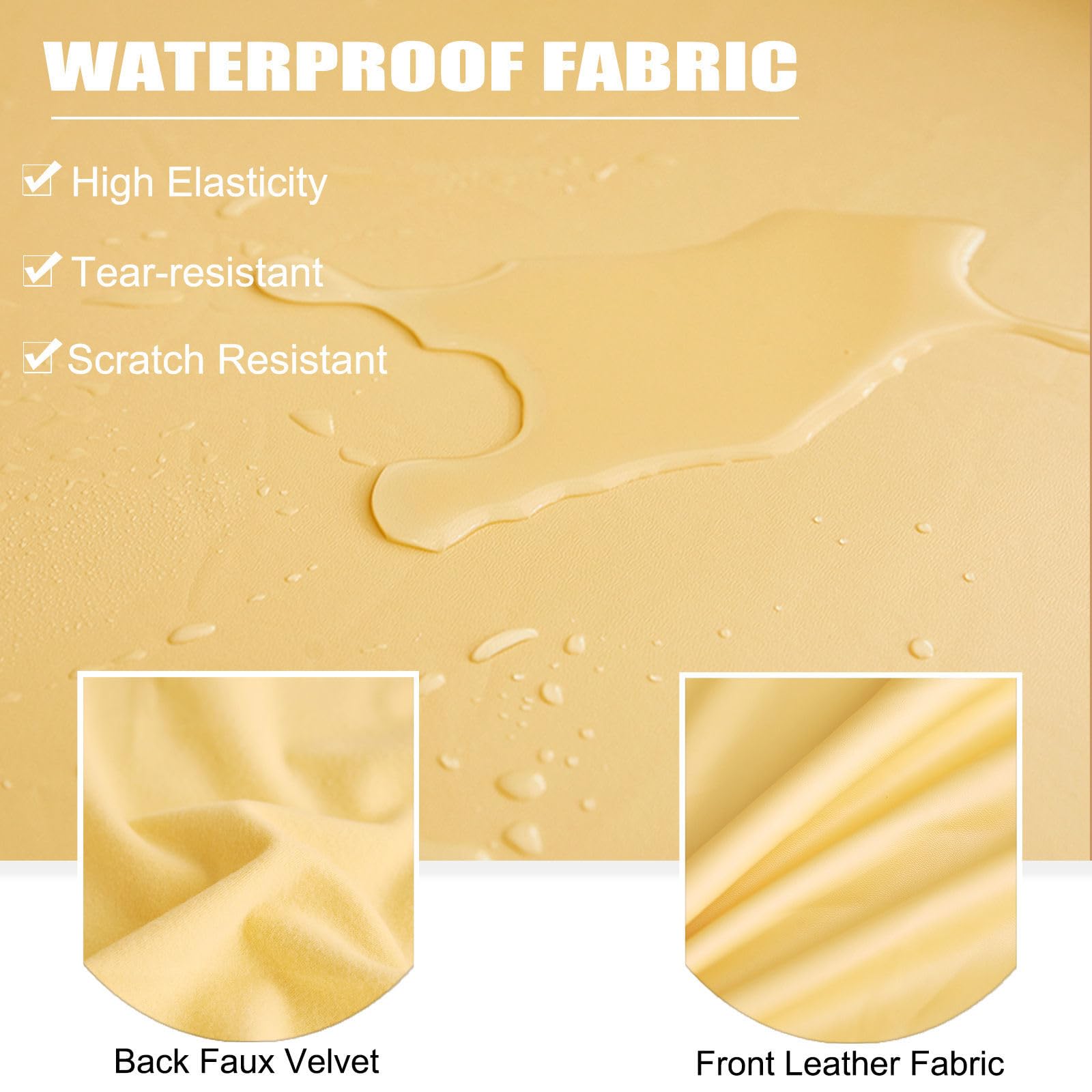 Funda otomana impermeable de piel sintética suave y elástica para reposapiés plegable, parte inferior elástica extraíble, color amarillo, se adapta a otomanas de 130 a 140 cm