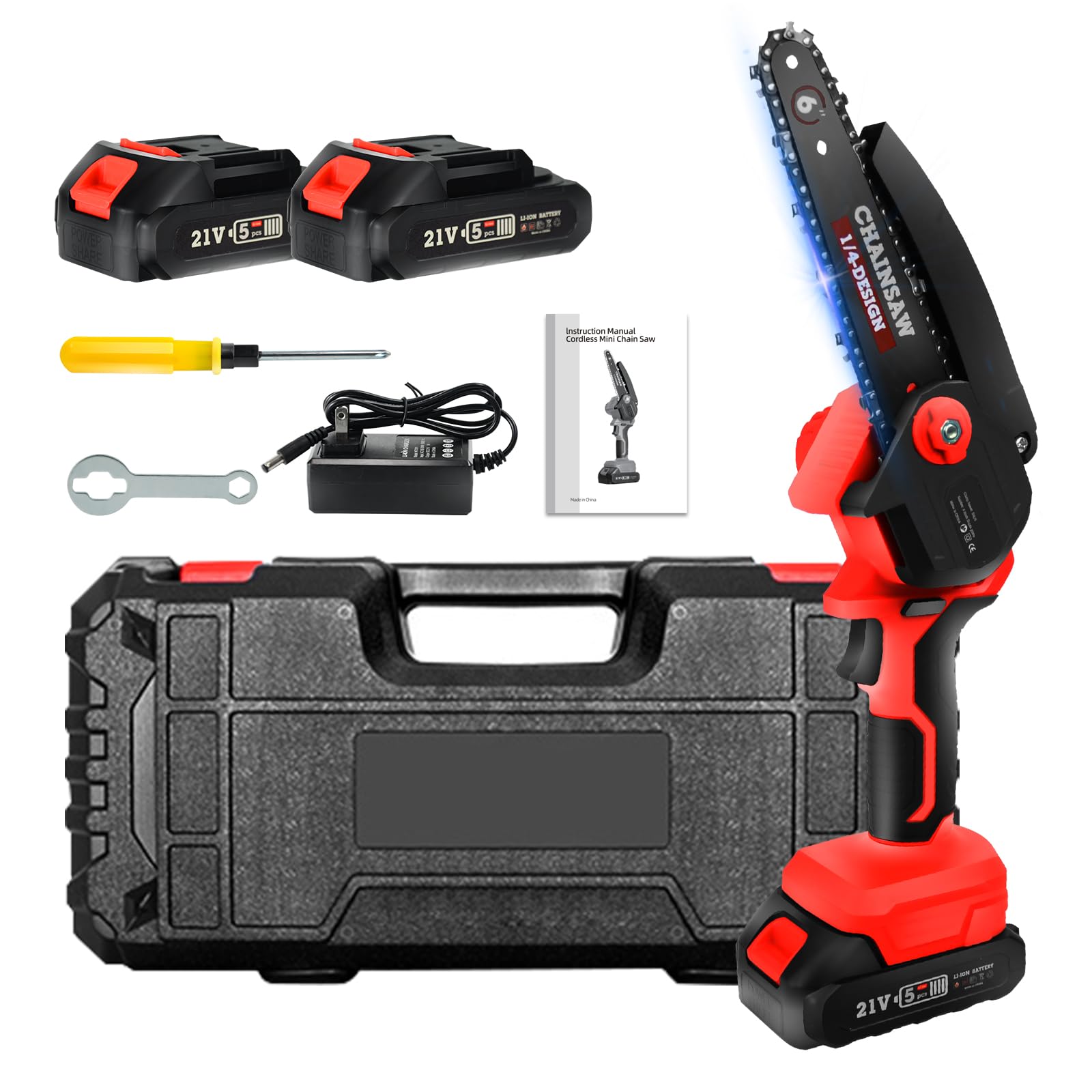 Mini Chainsaw Cordless Portable 6 Inch Handheld Chain Saw with Security Lock Small Electric Chainsaw with 2 Rechargeable Batteries for Wood Cutting Tree Trimming Gardening Camping