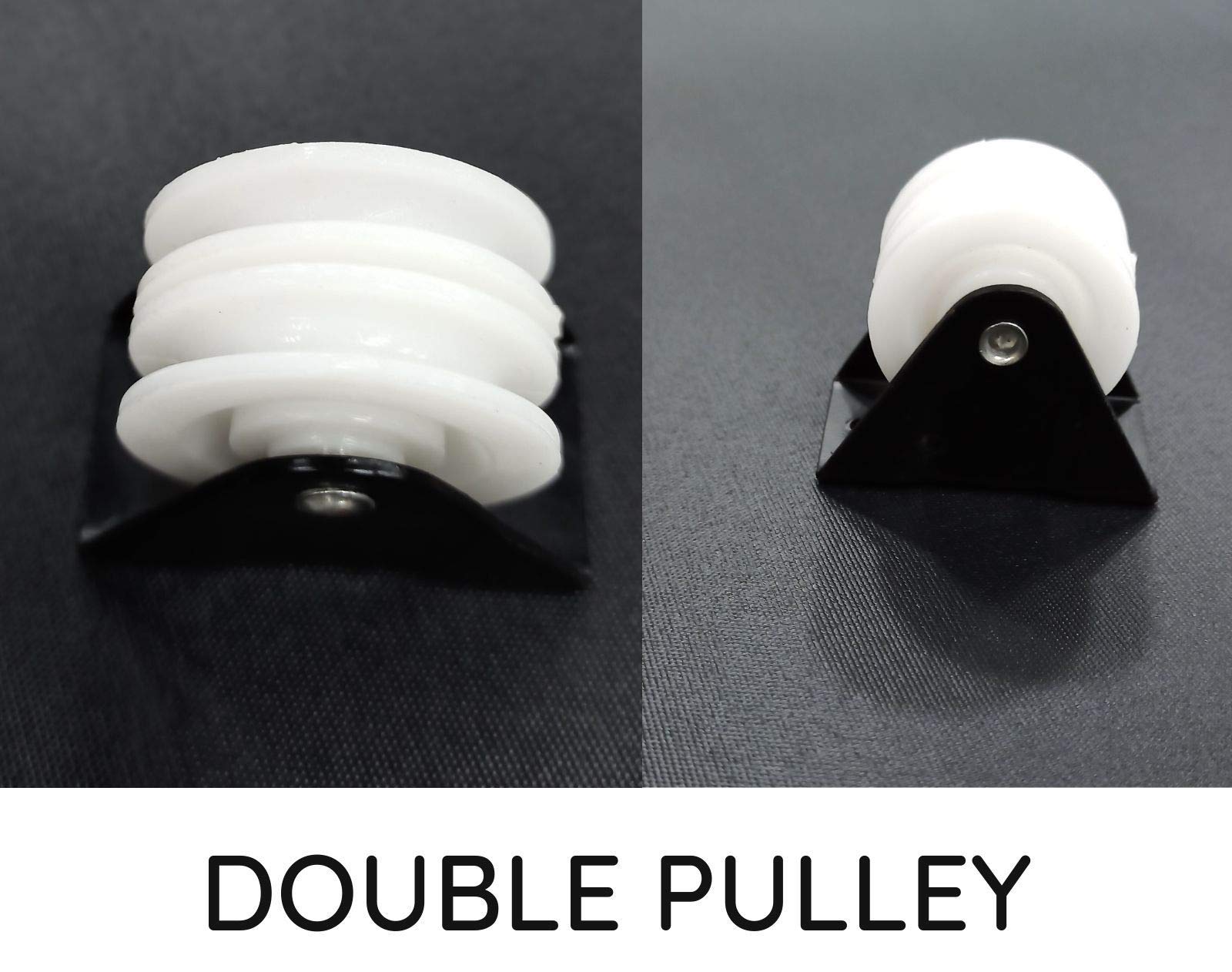 FAPBADRI Multipurpose Heavy Quality Single and Double Pulley for Cloth Drying Stand, MS Base with PVC Wheel, Screws & Wallplugs Included, White & Black, 1 Pair(Alloy Steel;Nylon) 1