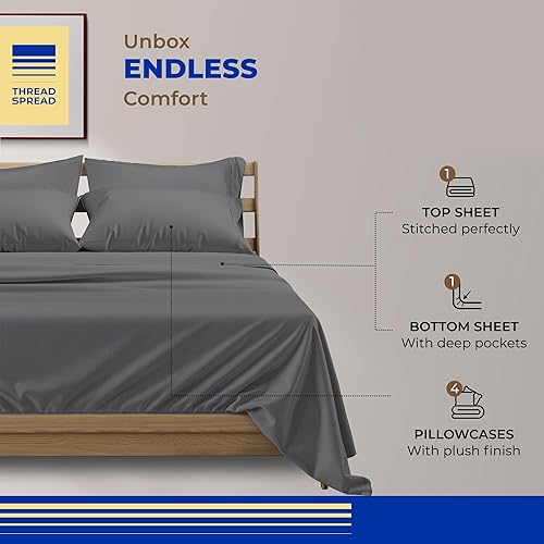 Miniatura 122 de THREAD SPREAD Sábanas 100% de algodón egipcio, tamaño individual, 800 hilos altos, 3 piezas, sábanas individuales extra largas para dormitorio