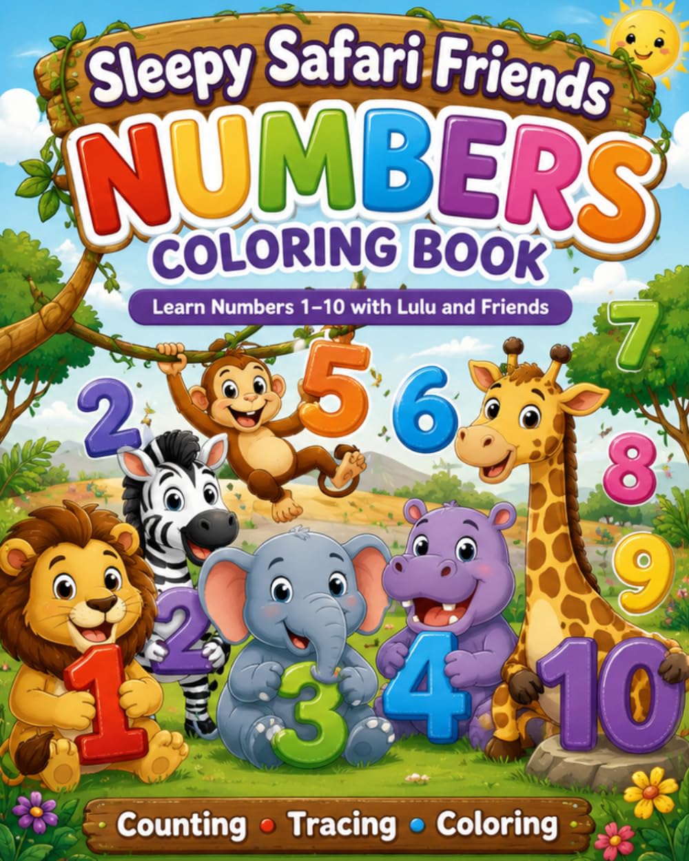 Sleepy Safari Friends Numbers Coloring Book: Sleepy Safari Friends