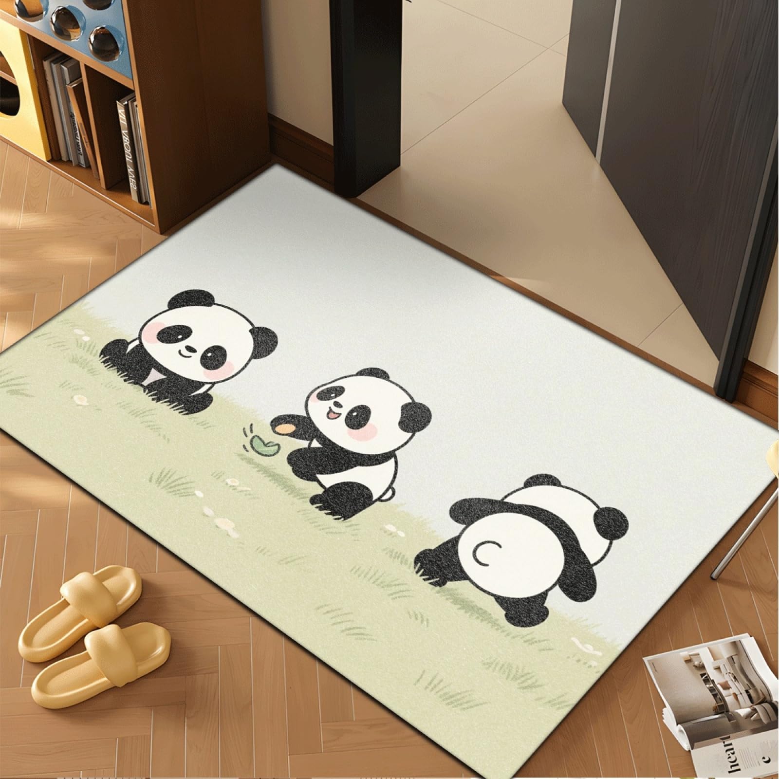 Fussmatte Innen 80x120 cm Süße Schwarze Panda Fussmatte Aussen rutschfeste für Hund Eingang Badematte Waschbar Schmutzfangmatte Strapazierfähige und Langlebige Fussmatten Haustür
