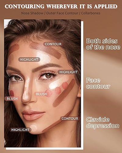 Miniatura 4 de Paleta de polvos iluminadores con purpurina para contorno facial, 2 en 1, bronceador mate, sin crueldad, iluminadores brillantes para un aspecto