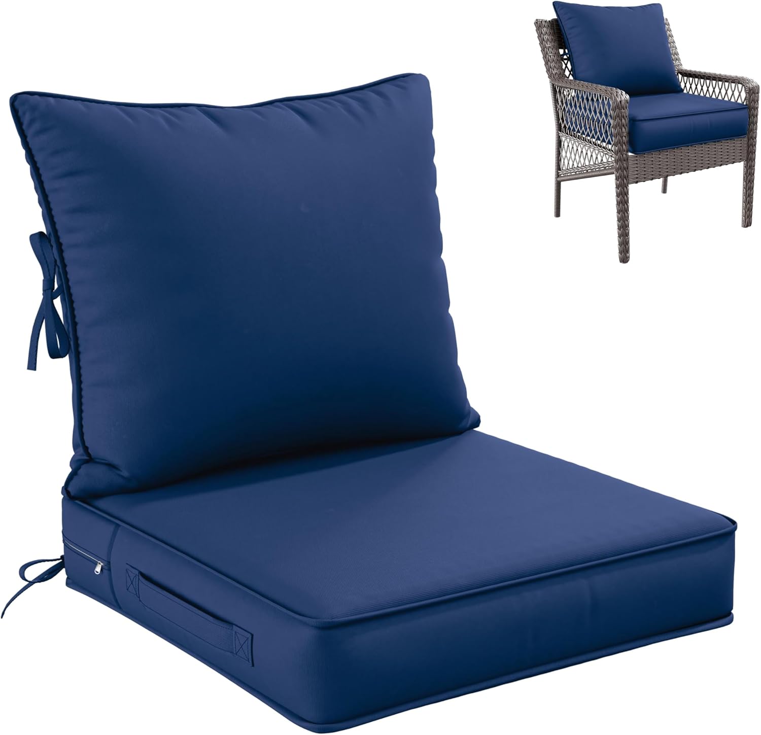 Premium Outdoor Seat Cushion Chair Cushions for Patio Furniture 22 L X 22 W X 4 H Waterproof & Fade Resistant Deep Seat and Backrest Cushion Set with Removable Covers for Chair, Sofa 22*22*4 in Blue