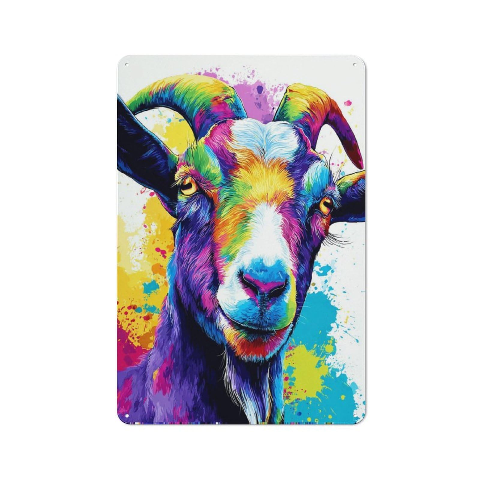 Junmoney Colorful Ram Portrait Artwork Metal Sign 30X20cm With For Workshop Wall, Rustic Decor, Wall Decoration For Workshops And Hobby Rooms