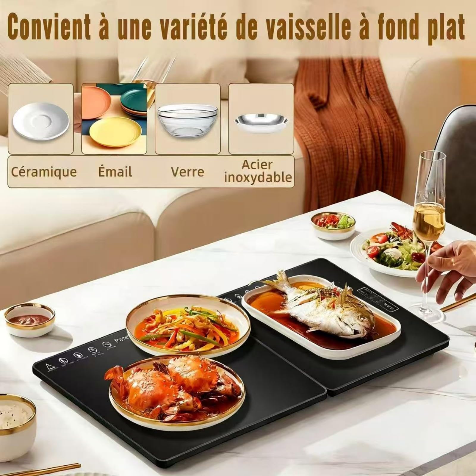 Plaque Chauffante Pliable 80*30 CM, Chauffe Plat Électrique à Température Réglable, Plateau Chauffant Électrique pour Buffets, Banquets et Repas de Famille, Maintien au Chaud et Décongélation