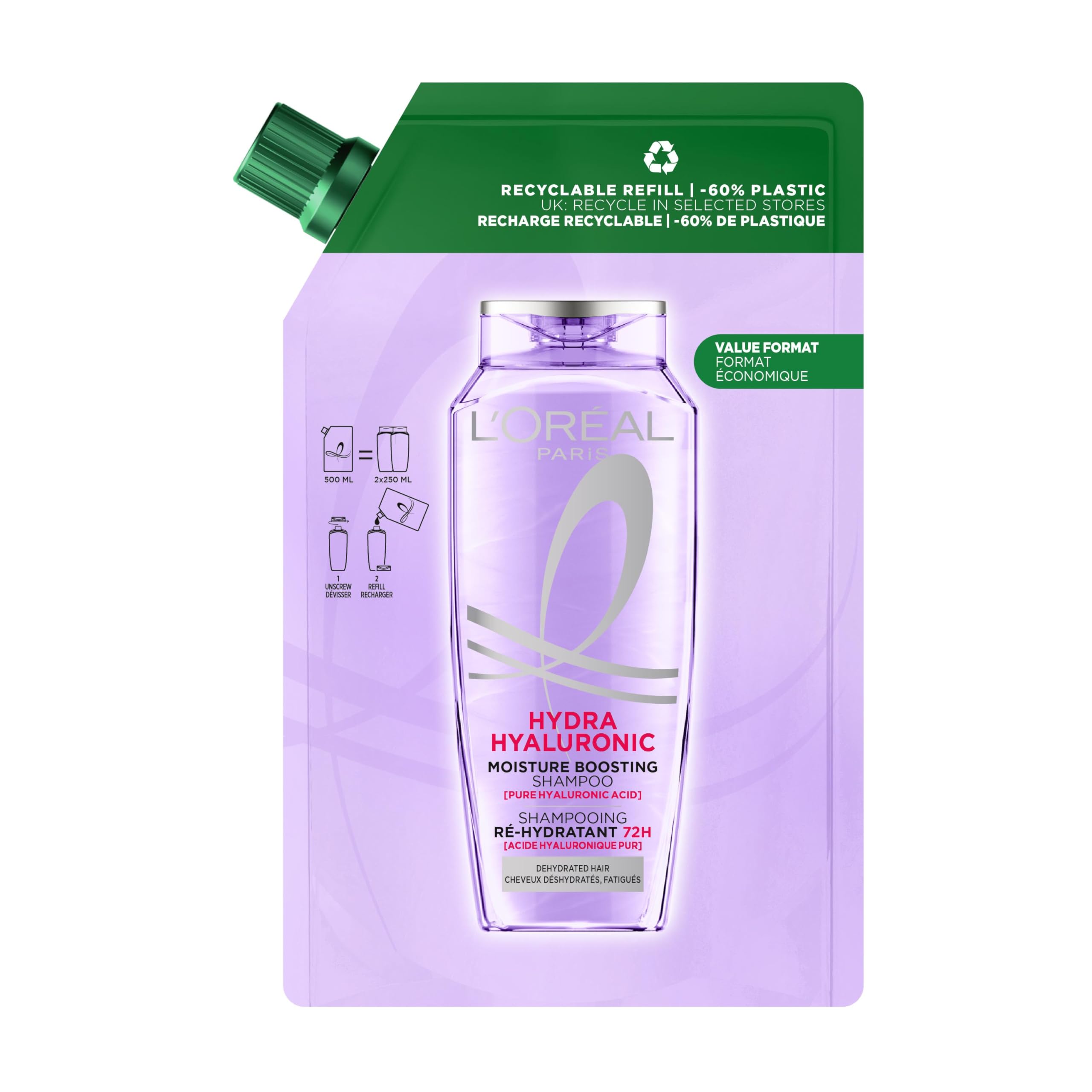 L'oréal Paris Unisex Elvive Hydra Hyaluronic Shampoo Refill 500Ml