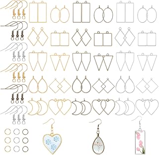 180 Pieces Open Bezels Kits for Jewelry Making, Hollow Frame Pendants, Open Frame Pendant Assorted Geometric, Frame Charms for Pressed Flower, Casting Necklace Earring, DIY Crafts