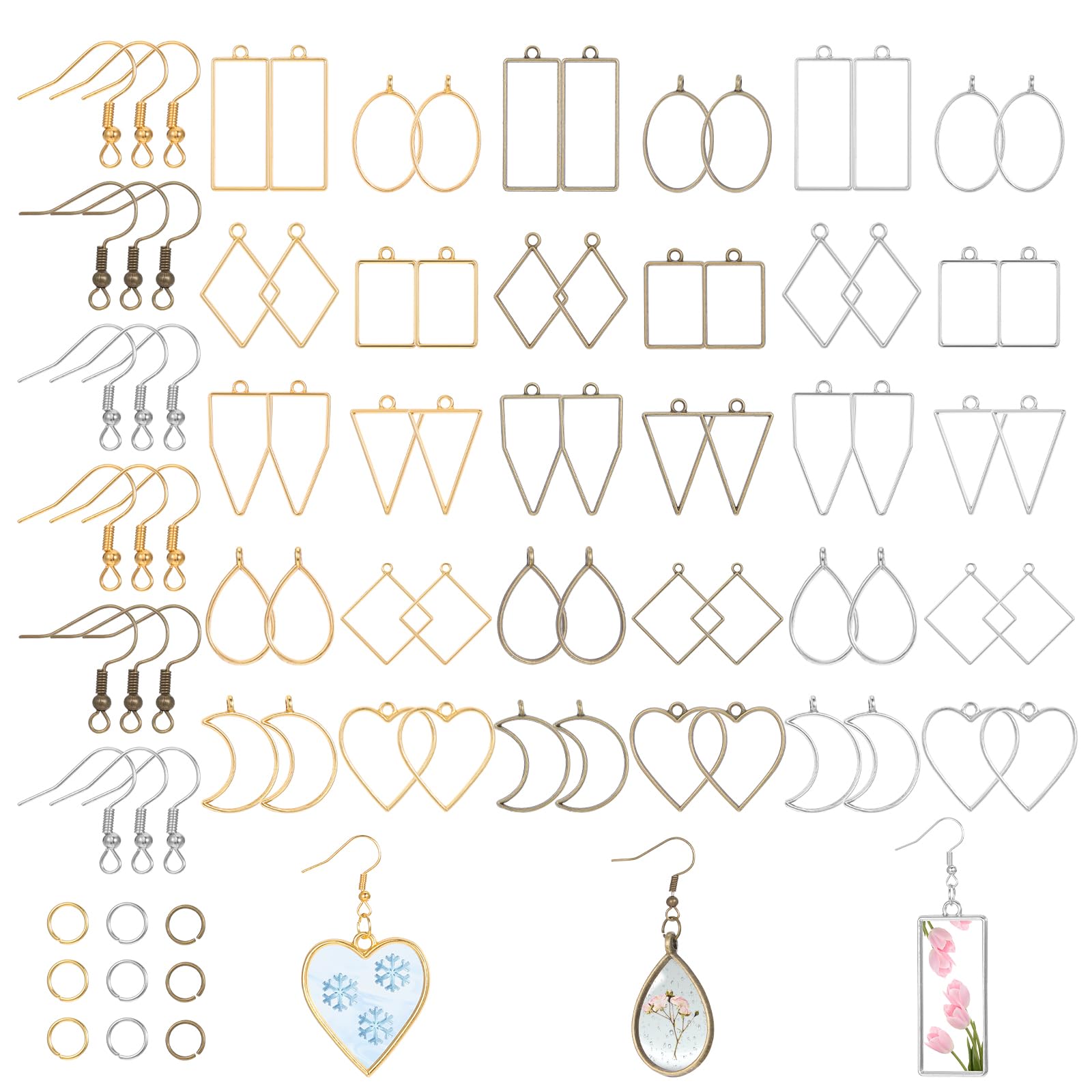 Photo 1 of 180 Pieces Open Bezels Kits for Jewelry Making, Hollow Frame Pendants, Open Frame Pendant Assorted Geometric, Frame Charms for Pressed Flower, Casting Necklace Earring, DIY Crafts