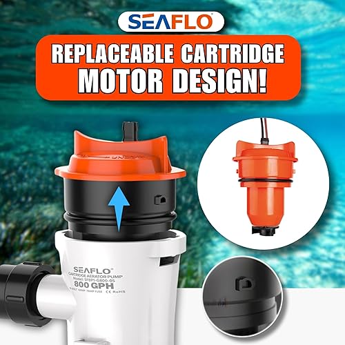 Miniatura 5 de Seaflo Livewell tanque de carnada viva sumergible con bomba de sentina para bote, 12V, 800gph