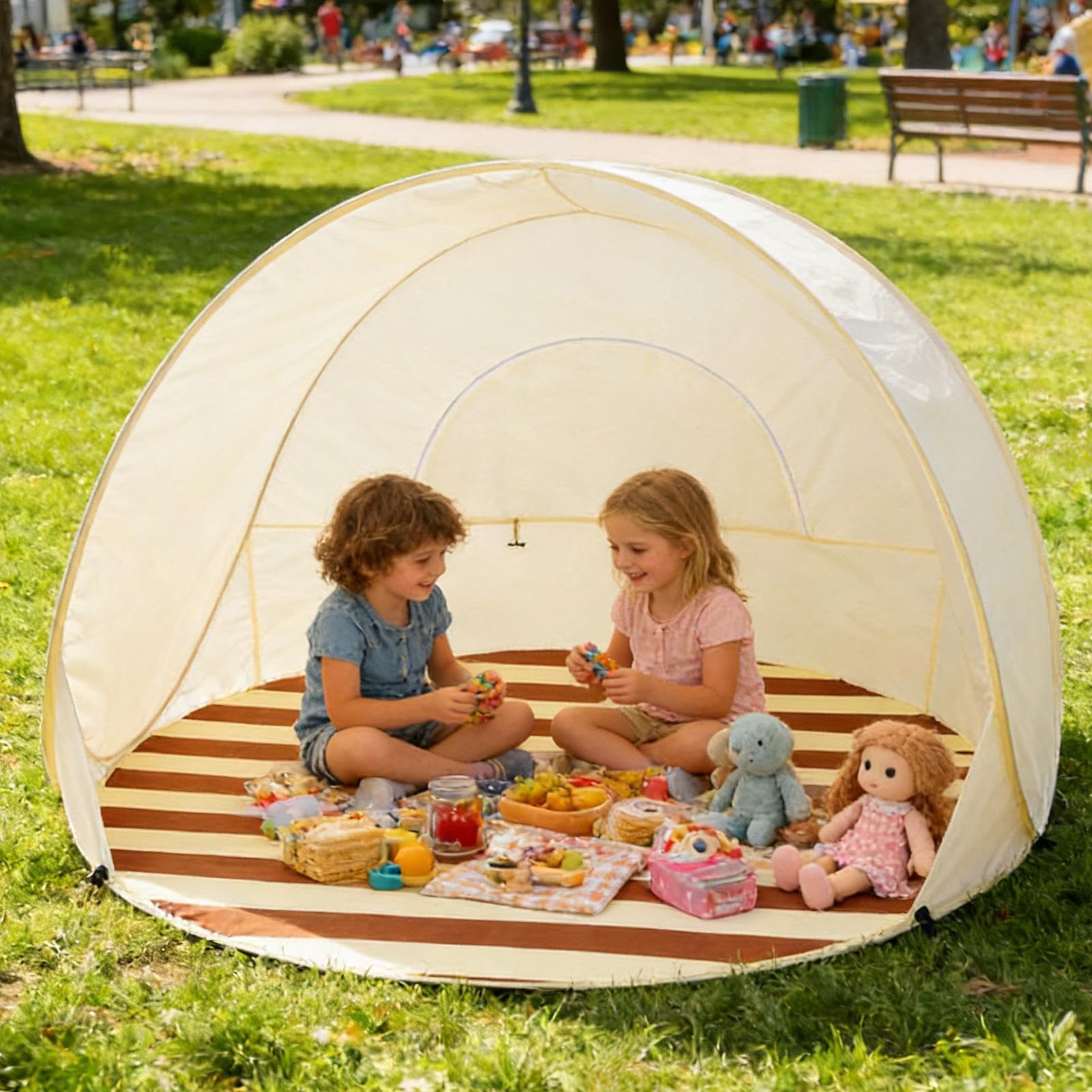 Tienda de Playa con protección Solar Impermeable y Plegable | para playa para 3 personas, camping, senderismo, viajes, aire libre, verano, parque, familia