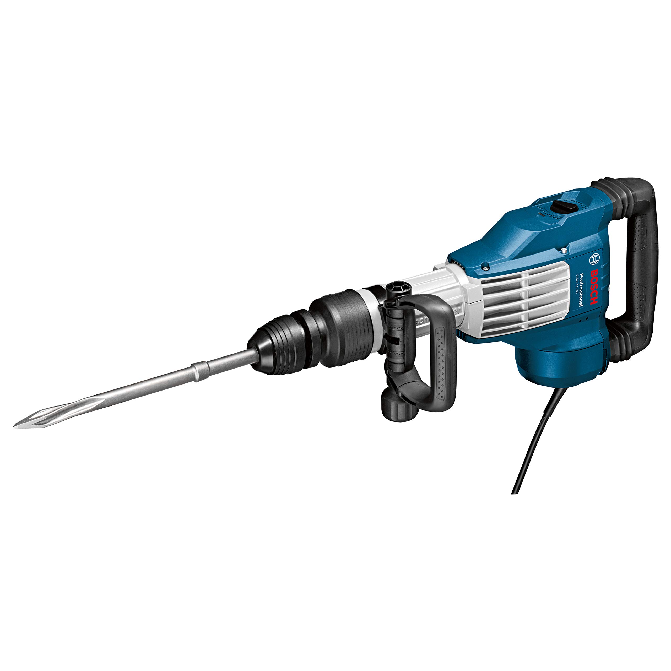 Bosch Professional: młot udarowy GSH 11 VC (1 700 W, liczba udarów przy nominalnej prędkości obrotowej 900 – 1.670 min-1, rękojeść dodatkowa, 1 szpicak, smar w tubie, sukno maszynowe, walizka)