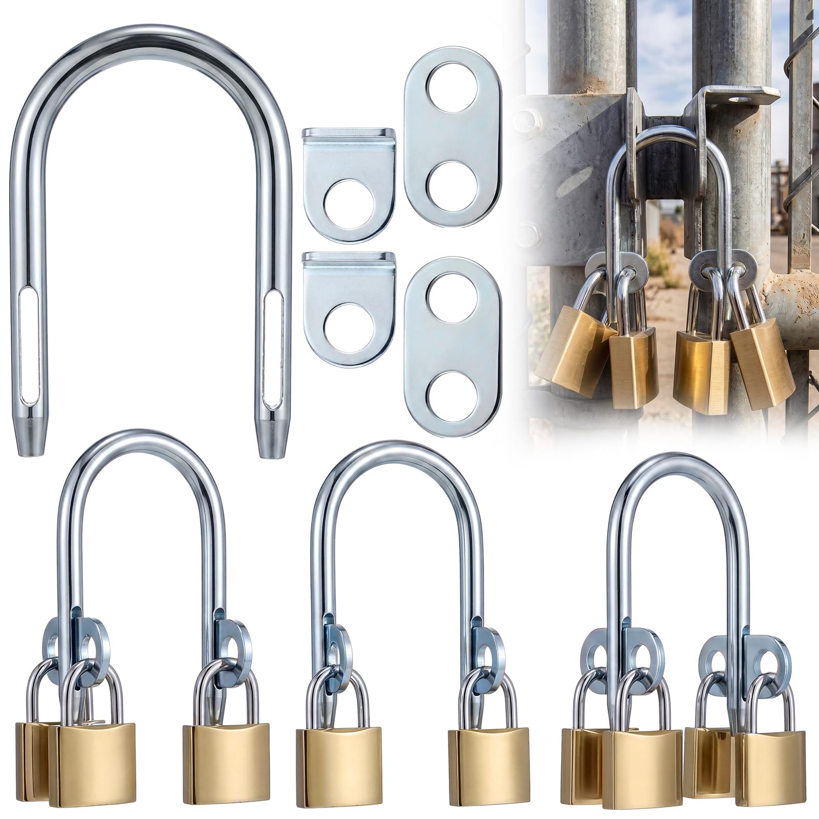 Frienda Multi-user Shared Access Locking System 4 Padlock Capacity Heavy Duty Gate Hasp, Weather Resistant Zinc Plated Carbon Steel Safe Box Alternative for Utility Gates, Fences, and Industrial Sites