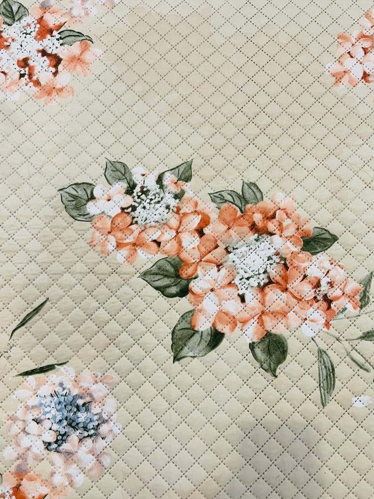 Subtlespreads Premium Cotton Feel Quilted Bedcover for King Size Bed with 2 Pillow Covers - Decorative Bed Cover/Quilted Bedspread Bedsheet, Beige Floral Texture 1