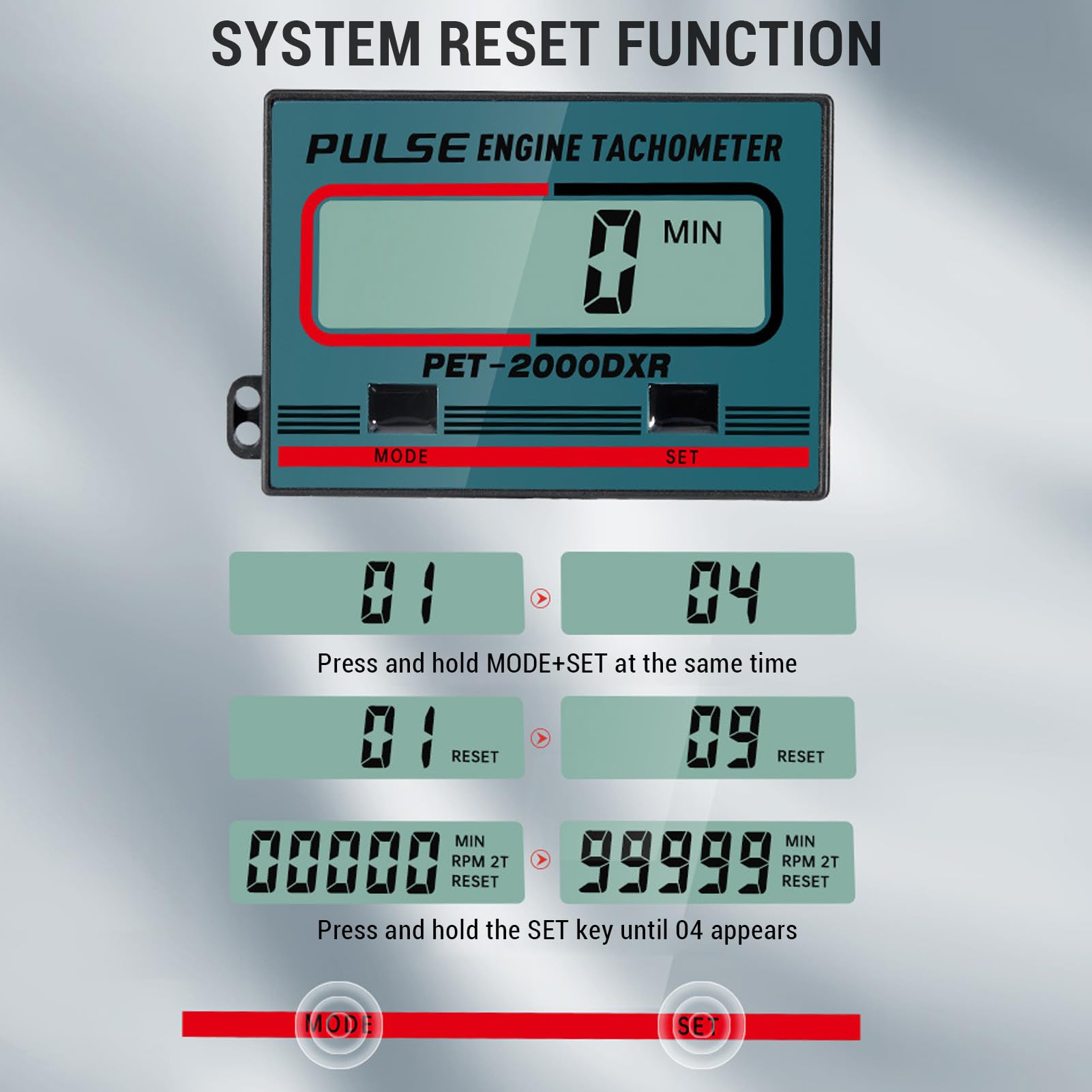 Tacómetro de Motosierra de Inducción Digital de Mano, Tacómetro de Motor Pequeño de 2 Tiempos y 4 Tiempos, Tacómetro con Pantalla LCD IP65 para Motosierras Cortacésped Motor de