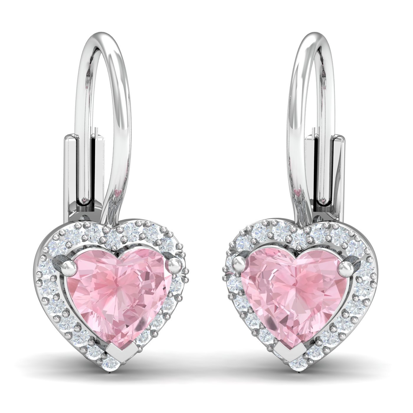 kuberbox 14KT White Gold Diamond Rees Rose Quartz Hoop Earrings for Women-picture-28
