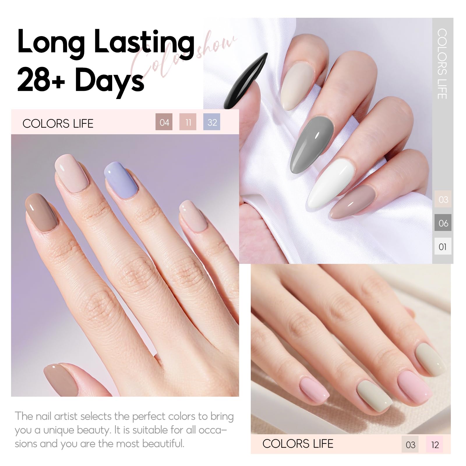 PEACECOLOR Zestaw 40 żeli UV: 35 kolorów + baza i top coat (biały, czarny, różowy, niebieski, czerwony). Świetny prezent dla dziewczynek