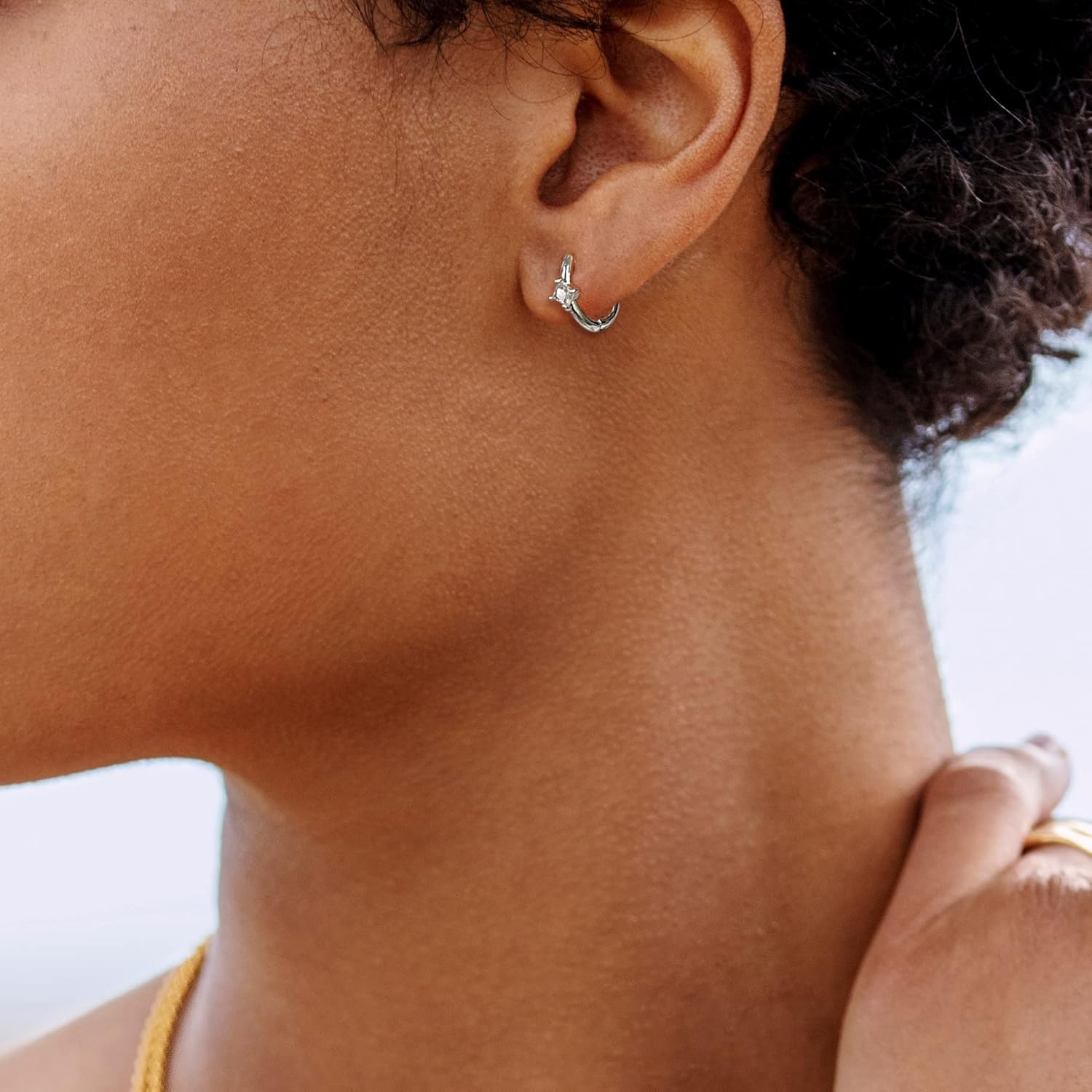 Me&Hz Gold Huggie Earrings Small Huggie Hoop Earrings for Women 14K Gold Plated Hypoallergenic Cubic Zirconia Huggies Mini Silver Hoop Earring for Women - Image 4