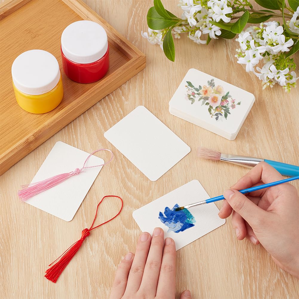 BENECREAT 50 Packs Artist's Tiles, 8.8x6.4cm Zentangle Paper Tiles, Blank Cards with 25 Tassels - Image 3